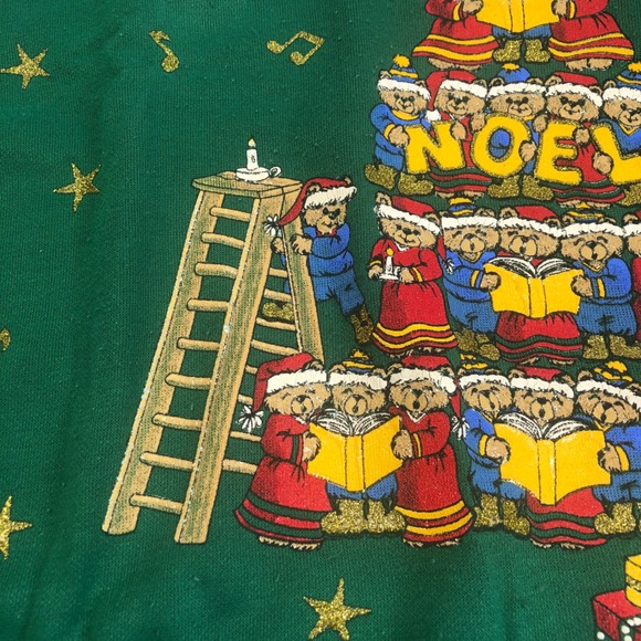 Vintage Nutcracker Christmas Sweatshirt Medium Green Holiday Caroling Bears READ - Picture 7 of 15